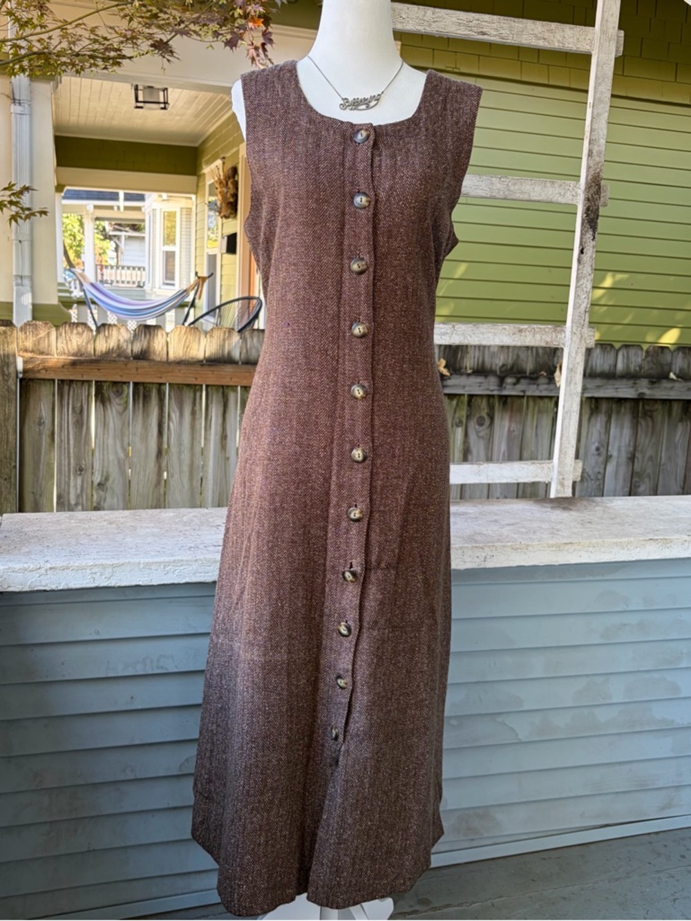 Vintage 90s Brown Knit Pinafore Dress